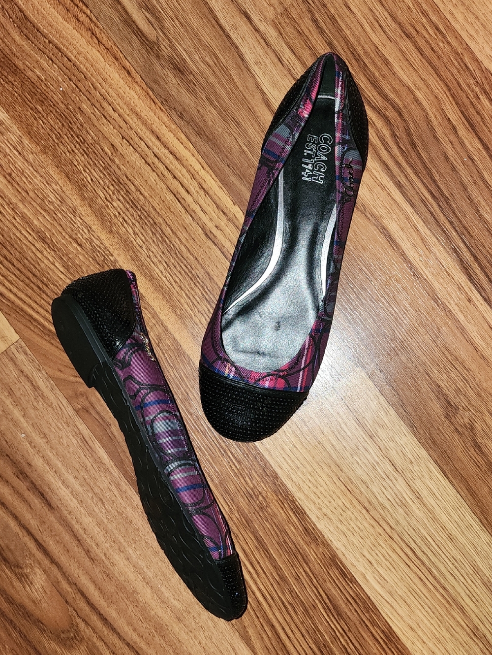 New Coach Poppy Plaid Glitter Signature Print Slip-On Sequins Ballet Flats 8.5